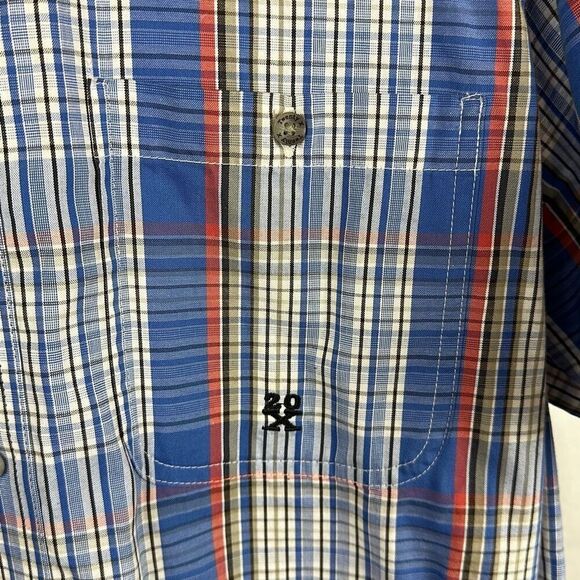 Wrangler 20X Button Front Shirt Mens Sz M Short Sleeve Plaid Blue Red White USA - Picture 4 of 7